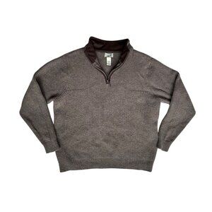 L.L. Bean Mens Size Large Merino Lambs Wool Brown Half-Zip Sweater Style 237808